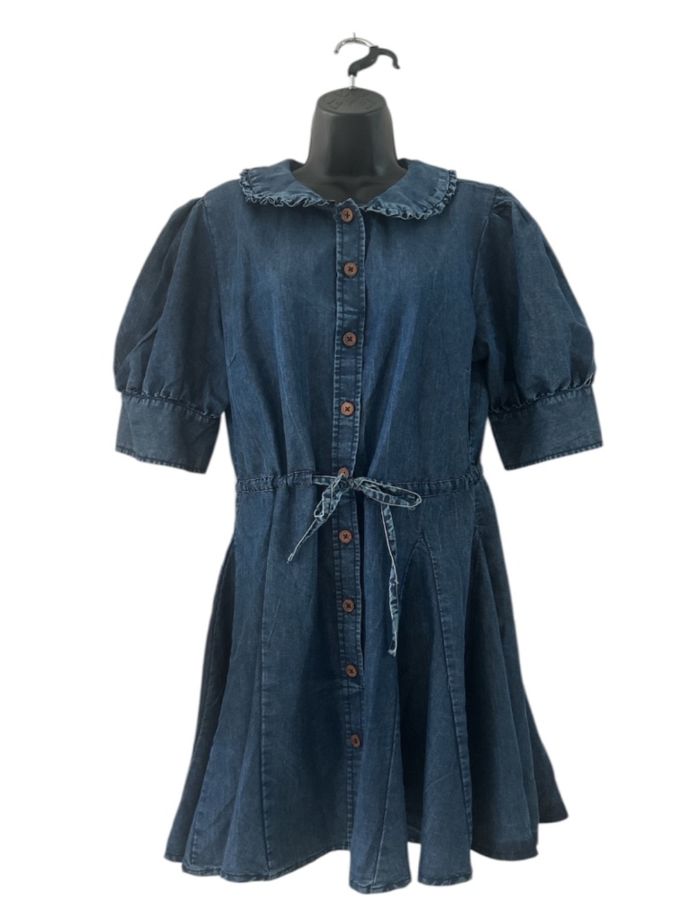 Indulge Dark Blue Button-Front Dress with Tie Waist Like New sz Large